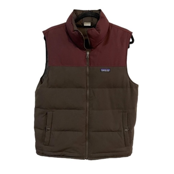 PATAGONIA REVERSIBLE BIVY DOWN VEST JACKET DUCK DOWN INSULATED S Brown - Picture 1 of 9